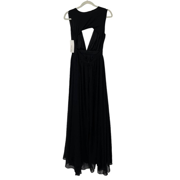 BISHOP + YOUNG BLACK PLUNGING NECKLINE FLOWY SILHOUETTE MAXI DRESS MEDIUM - Picture 2 of 6
